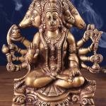 Brass Panchmukhi Hanuman Antique Statue | 8" x 6.5" x 2.6" (20.3 x 16.5 x 6.6 cm) | 2.12 kg Five-Faced Sacred Art | Heritage Murti